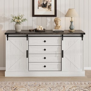Farmhouse Sideboard with 4 Drawers and Sliding Barn Doors, 59 Inch Wide Buffet Cabinet for Dining Room and Living Room - 1 of 4