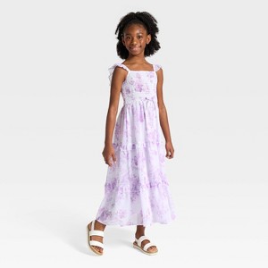 Girls' Chiffon Floral Printed Maxi A-Line Dress - Cat & Jack Lilac Purple  : Target
