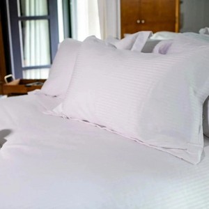 T-310 White Blended 6MM Satin Stripe Bed Sheets By Rifz Textiles - 1 of 3