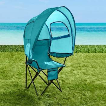 BrylaneHome Oversized Tent Camp Chair Shade Folding Chair, 2 Cupholders
