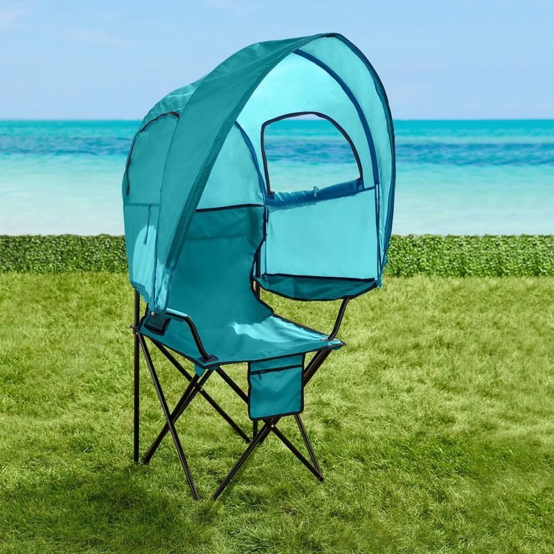 BrylaneHome Oversized Tent Camp Chair Shade Folding Chair, 2 Cupholders, 1 of 2