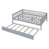 Okak Twin/Full Wooden Bed Frame with Trundle & Guardrails,Modern Platform Daybed for Kids Room,Bedroom,No Box Spring Needed - 4 of 4