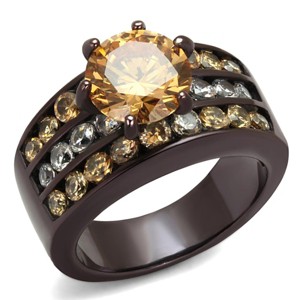Slickblue Women's Engagement Ring, Champagne CZ Center, Yellow and Clear Accents, IP Coffee Finish,  Sizes-5–10 - 1 of 4
