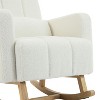 PAGED Modern Rocking Chair, Teddy Fabric Accent Chair with Pillow and Wooden Legs, Reading Chair for Bedroom, Living Room Furniture - 4 of 4