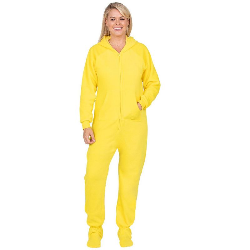 Footed Pajamas - Lemon Yellow Adult Hoodie Fleece Onesie, 3 of 5