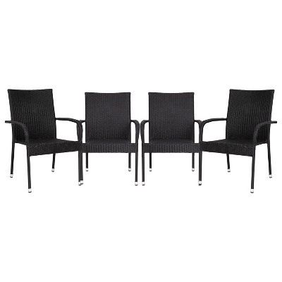 Merrick Lane Set Of 4 Indoor/outdoor Black Wicker Patio Chairs With ...