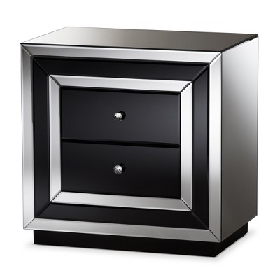 Cecilia Hollywood Regency Glamour Style Mirrored 2 - Drawer Nightstand - Baxton Studio