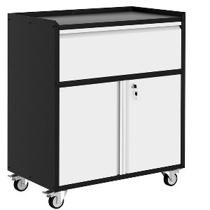 Heavy Duty Garage Tool Storage Cabinet with Lockable Doors, Adjustable Shelf, Drawer & 4 Swivel Wheels – Rolling Metal Tool Cart for Workshop & Home - 1 of 4