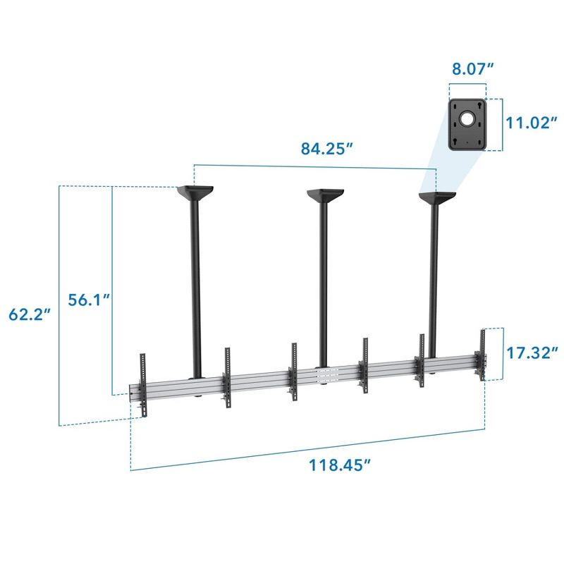 Mount-It! Ceiling Mounting System for Digital Menu Boards & Signage | 3 Screens Wide | 45"-50" TVs | 42.5" Height | 110 Lbs Weight Capacity Per Screen, 3 of 12