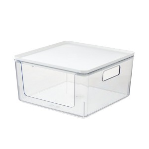Rosanna Pansino x iDesign Recycled Plastic Open Front Kitchen Storage Bin with Lid, Clear Bin/Marshmallow Lid, 12" x 12" x 6" - 1 of 4