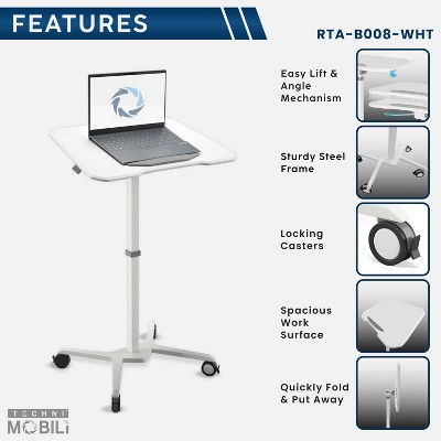 White Adjustable Height Mobile Laptop Stand with Steel Frame