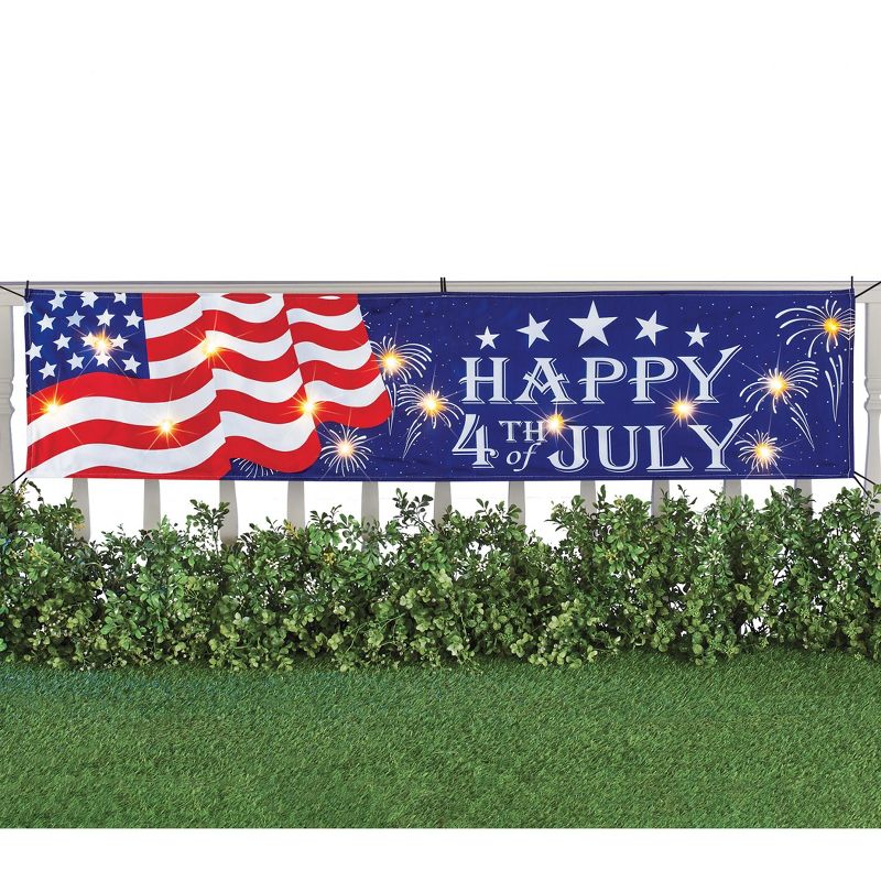 Collections Etc Happy 4th of July LED Lighted Patriotic Banner, 1 of 3