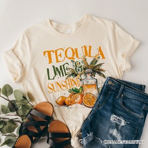 Tequila Lime & Sunshine T-Shirt, Trendy White and Natural Summer Drinking Tee| OrnamentallyYou - 1 of 4