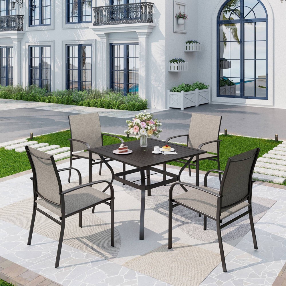 Photos - Dining Table 5pc Patio Dining Set with Steel Table with 1.57" Umbrella Hole & Padded Arm Chairs - Captiva Designs