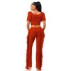 Slickblue Women's Fringe Crop Top and Knit Pants Set - Dance Outfit in Rust, Royal Blue, or Black, Size S-L - 3 of 4