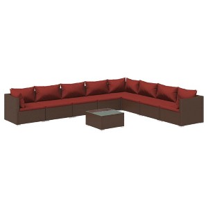 vidaXL 9-Piece Outdoor Lounge Set with Cushions - Poly Rattan in Brown - Comfortable Patio Furniture with Modular Design - Including Coffee Table - 1 of 4