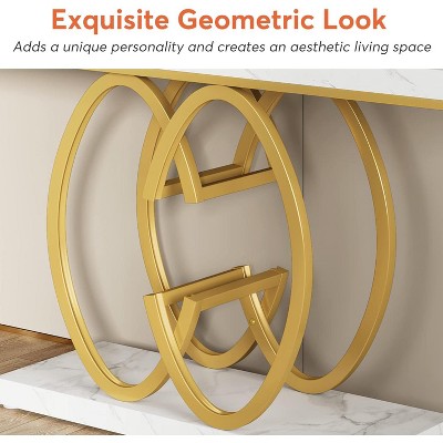 55'' White and Gold Faux Marble Console Table with Geometric Base
