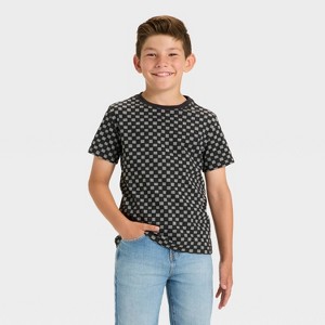 Boys' Short Sleeve Checkered T-Shirt - Cat & Jack™ Charcoal Gray - 1 of 3
