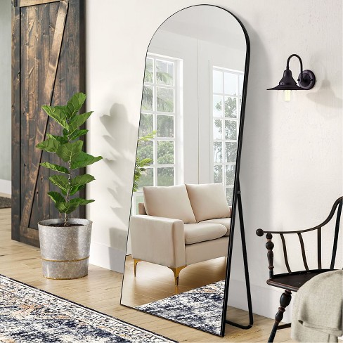 Dabria 64"×21" Floor Mirror, Standing Smooth Arched Top Mirror, Living Room Wall Mirror - The Pop Home , Black :