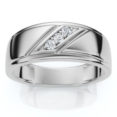 Pompeii3 1/16Ct TW Three Stone Men's Brushed Diamond Lab Created Wedding Ring in 14k Gold