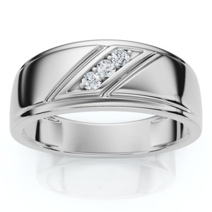 Pompeii3 1/16Ct TW Three Stone Men's Brushed Diamond Lab Created Wedding Ring in 14k Gold - 1 of 4