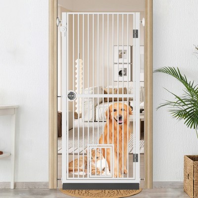 LOVMOR 61" Extra Tall Cat Gate for Doorway, Adjustable Wide, Dog Door with Cat Door, Suitable for Doorways or Kitchen, No Drilling Pressure Mount Kit