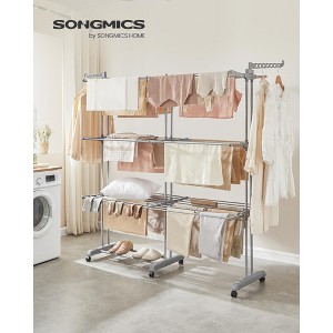 4-Tier Rolling Clothes Drying Rack - Extendable Stainless Steel Laundry Airer with Wheels, Foldable for Indoor/Outdoor Use, Dove Gray - 1 of 4