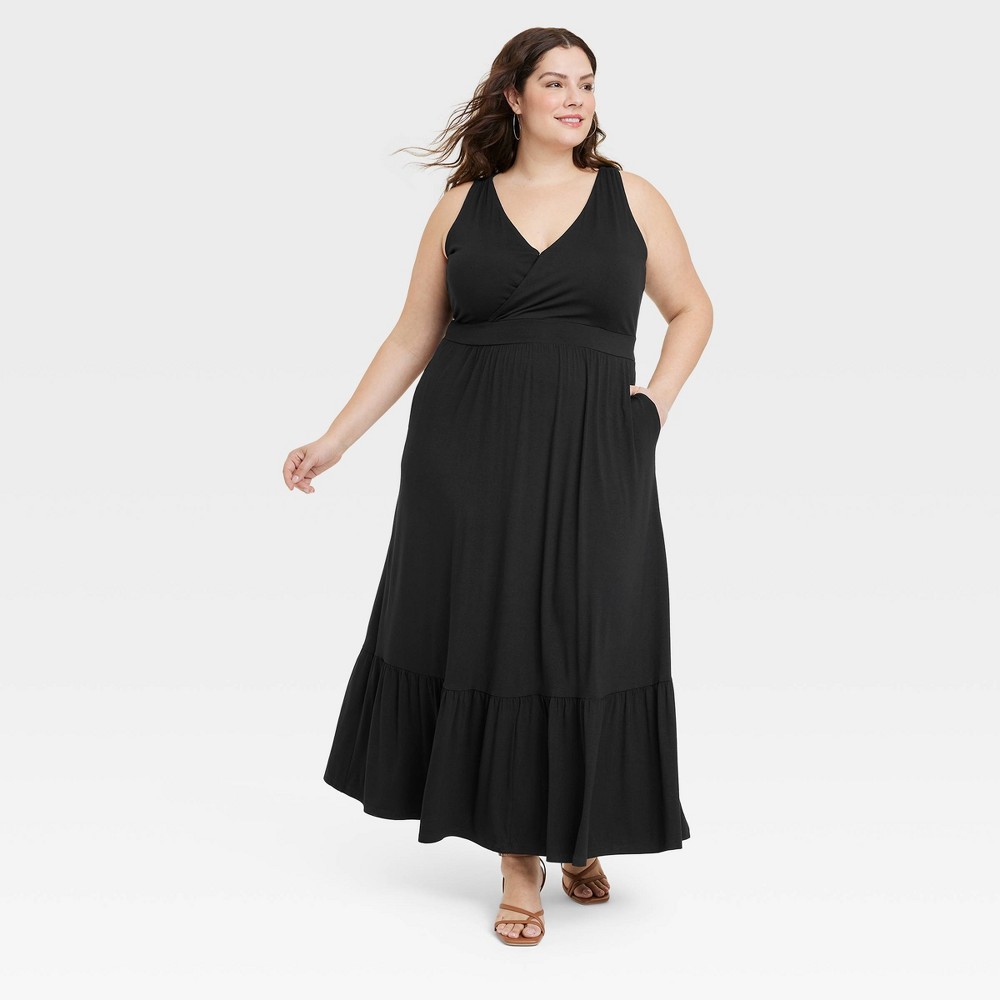 (( case of pcs 6)) Women's V-Neck Maxi Dress - Ava & Viv™ Black 2X