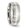 Black Bow Jewelry Mens 8mm Stainless Steel Sterling Silver Inlay Brushed Ridge Edge Band - 4 of 4