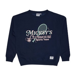 Women's Mickey's Clubhouse Pullover Crew Neck Fleece Sweatshirt - Navy Blue - 1 of 1