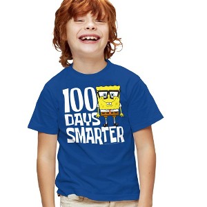 SpongeBob 100 Days Smarter Kids T Shirt for Youth Boys and Girls, Royal - 1 of 4