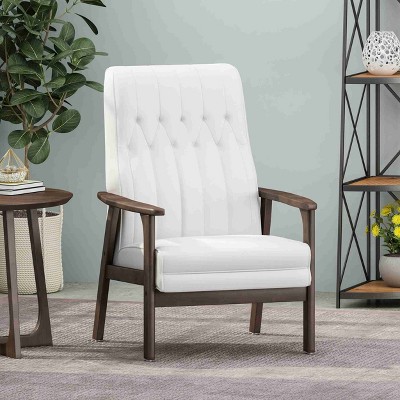 CAVINAS Leather Accent Chair with High Backrest,Mid-Century Modern Upholstered Living Room Chairs,Reading Chairs for Living Room