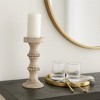 Wood Pillar Candle Holder with Decorative Beads, Antique Finish Candlestick for Home or Wedding Decor, Ivory/Beige - 2 of 4