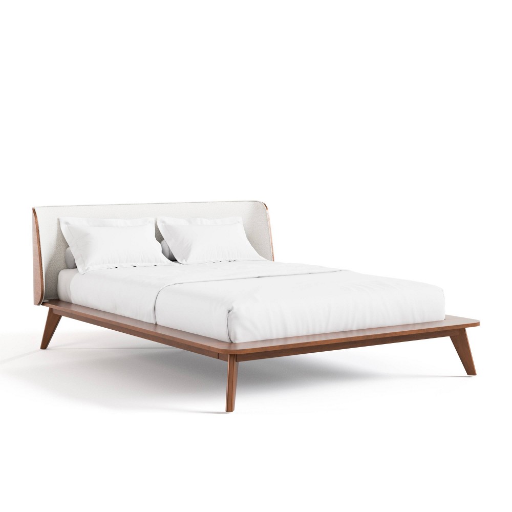 HOMES: Inside + Out Queen Riverstone Mid-Century Modern Boucle Curved Headboard Low Profile Platform Bed Walnut