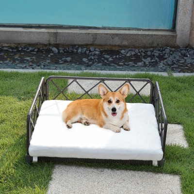 LAOTIES Wicker Pet Bed Rattan Dog Sofa Bed Outdoor Indoor Water Resistant