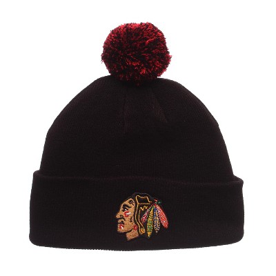 NHL Knit Beanie - Chicago Blackhawks, Black, Cuffed withPom