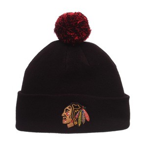 NHL Knit Beanie - Chicago Blackhawks, Black, Cuffed withPom - 1 of 2
