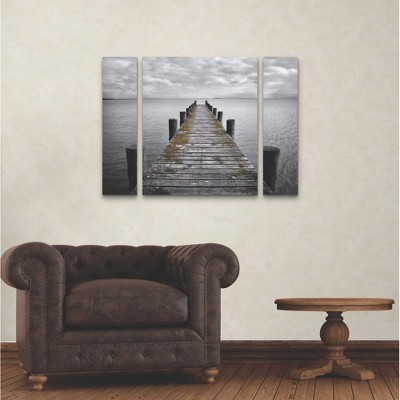 Gray and Black Dock Photography 3-Piece Canvas Wall Art Set 24'' x 32''