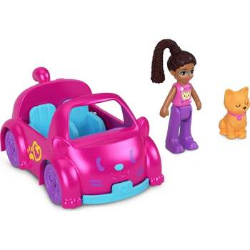 Polly Pocket Pollyville Micro Doll with Cat-Inspired Die-cast Car and Kitty Mini Figure