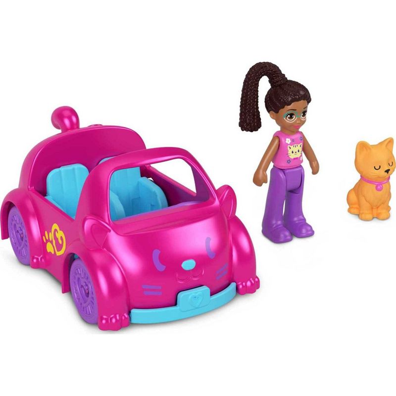 Polly Pocket Pollyville Micro Doll with Cat-Inspired Die-cast Car and Kitty Mini Figure, 1 of 5