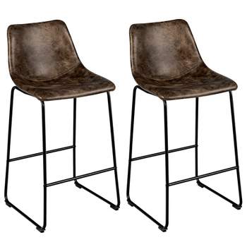 Tangkula Set of 2 Bar Stool Faux Suede Upholstered Kitchen Dining Chair w/Metal Legs Grey/Brown