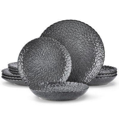 vancasso 12 Piece Stoneware Dinnerware Set Grey Dinner Set Service For 4 People