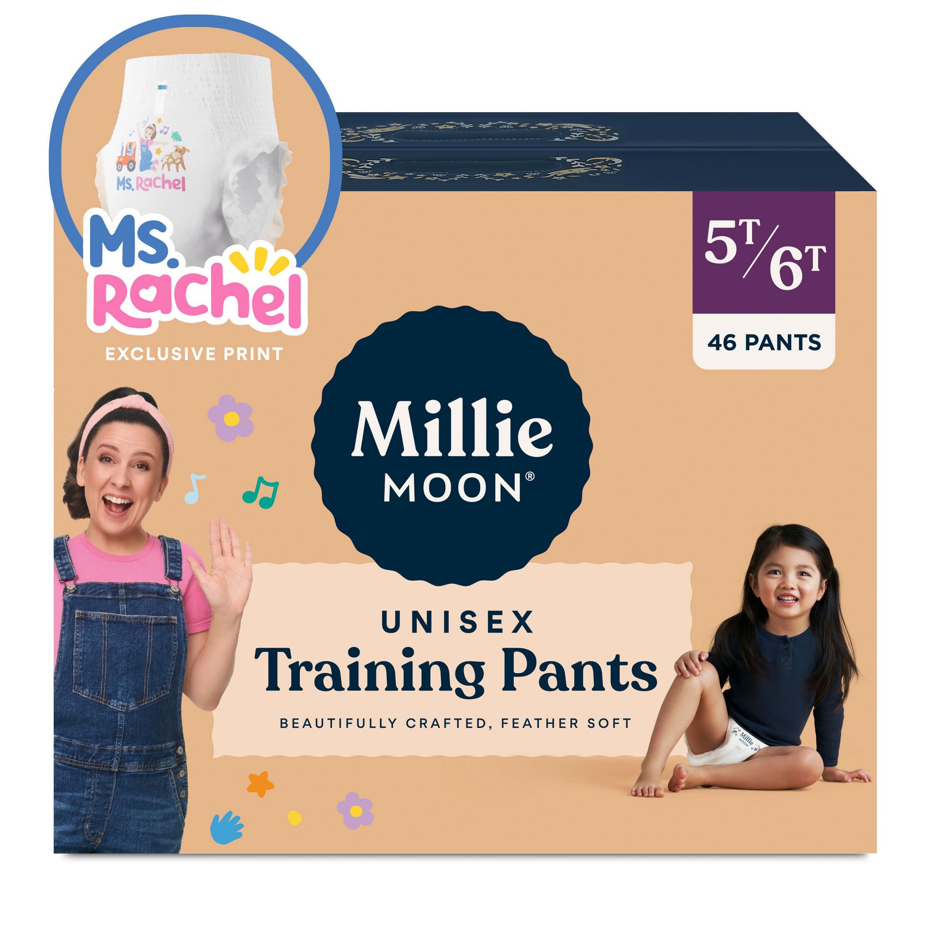 Millie Moon Ms Rachel Disposable Training Pants Size 5T-6T - 46 Count: Wetness Indicator, Hypoallergenic, Leak Guards