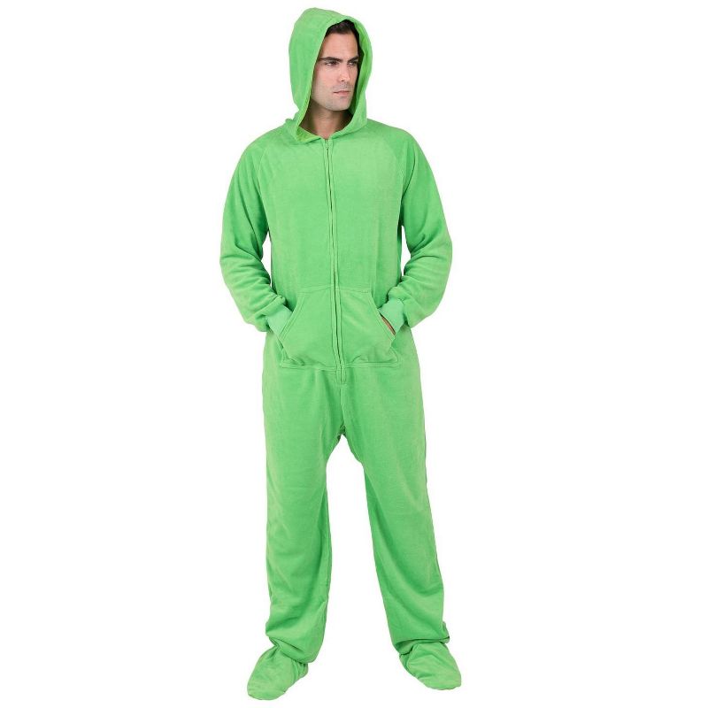 Footed Pajamas - Emerald Green Adult Hoodie Fleece Onesie, 3 of 5