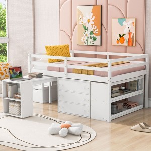 NicBex Full Size Bunk Bed with Movable Desk Pine Bed Frame with Drawers, Shelves, Storage Stairs and Guardrail, No Box Spring Required - 1 of 4