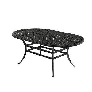 Mondawe 72" W Outdoor Dining Table Cast Aluminum Classic Lattice Elliptical Shape Patio Table with Umbrella Hole - 1 of 4