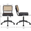 VECELO PU Leather Office Chair, Height Adjustable Swivel Armless Vanity Chair with Wheels, Rattan Back Desk Chair for Small Spaces, Black - 3 of 4