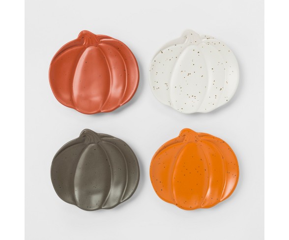 6.9" x 6.3" 4pk Stoneware Pumpkin Appetizer Plates - Threshold&#153;