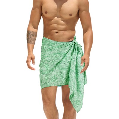 LA LEELA Men's Beach Cover Up Swimwear Sarong Wrap One Size Green Palm Tree