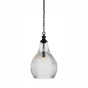 Toltec Lighting Carina 1 - Light Pendant in  Matte Black with 12.25" Clear Ribbed Shade - 1 of 1